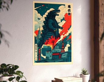 Godzilla Art Poster | Retro Kaiju Vintage Wall Decor