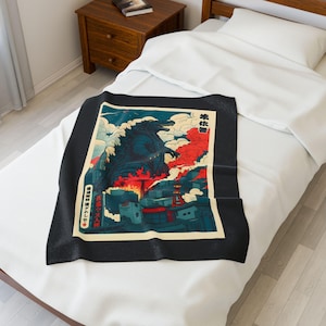 Retro Godzilla Velveteen Plush Blanket | Kaiju Gift image 6