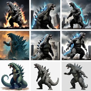 Digital Godzilla PNG Clipart Giant Monster Silhouette PNG Kaiju Sublimation Design Vintage Retro Godzilla Art for T-Shirts Birthday Invites