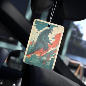 Godzilla Rising Car Air Freshener | Retro Japanese Kaiju Art