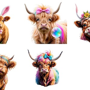Ostern Highland Kühe Clipart Sammlung - bunte Cartoon-Stil Designs zum sofortigen Download und Sublimationsprojekte