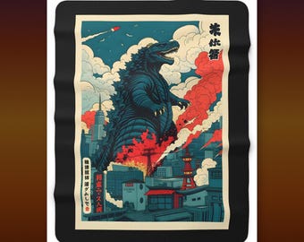 Godzilla City Rampage Sherpa Blanket | Kaiju Fleece Throw | Retro Monster Gift