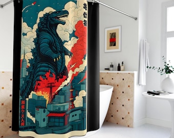Godzilla Shower Curtain | Kaiju Bathroom Decor Monster