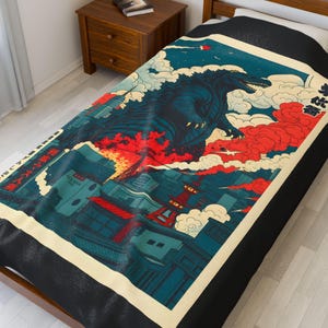 Retro Godzilla Velveteen Plush Blanket | Kaiju Gift image 5