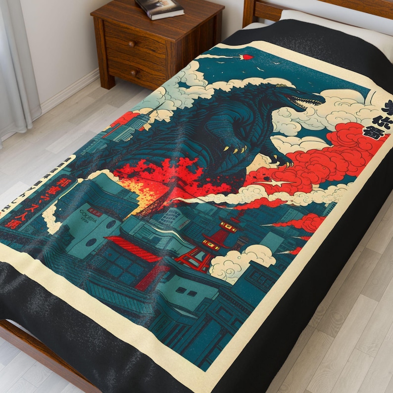 Retro Godzilla Velveteen Plush Blanket | Kaiju Gift image 5