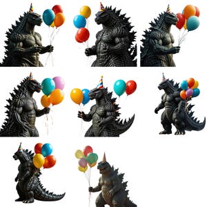 Digital Godzilla PNG Clipart Riesige Monster Silhouette PNG Kaiju Sublimationsdesign Vintage Retro Godzilla Art für T-Shirts Geburtstag lädt ein
