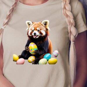 Clipart de Pascua: Pandas rojos con huevos de Pascua coloridos - Clipart caprichoso para descarga instantánea y diseño de sublimación