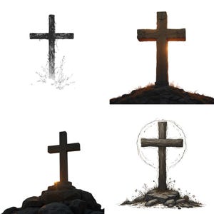 Kreuz Clipart PNG für Ostern Christliche Kreuze Elegante religiöse Symbole Glaubensbasierte digitale Kunst für Kirchen- und Handwerksprojekte