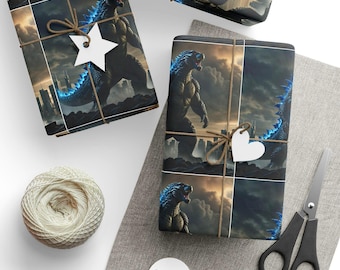 Godzilla Kaiju Wrapping Paper | Retro Monster Gift Wrap, Cinematic Art