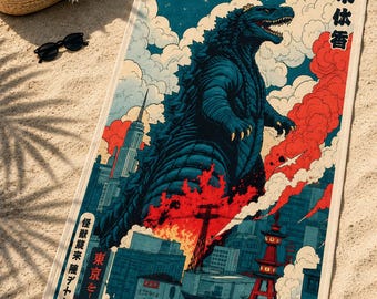 Godzilla Kaiju Beach Towel | Retro Japanese Monster Art, Pool
