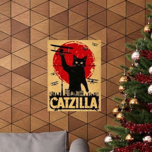 Catzilla Vintage Poster | Giant Cat Retro Monster Print