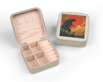 Estuche de viaje para joyas Godzilla Sunset / Organizador compacto para anillos y pendientes