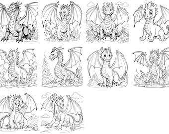 リアルなドラゴンの塗り絵 – 20枚の詳細な白黒イラスト – 印刷可能な