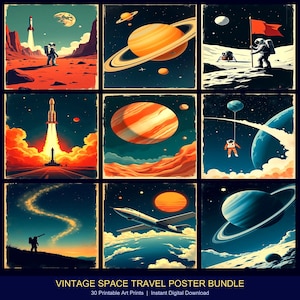Lot d'affiches vintage sur l'espace | 30 impressions d'art rétro