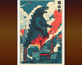 Godzilla Area Rug | Retro Kaiju City | Japanese Monster