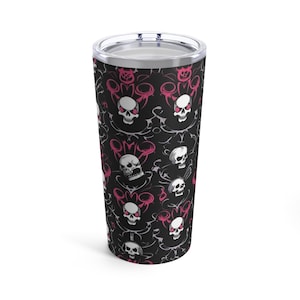 Skull Tumbler, Gothic Drinkware, Skull Cup, Unique Spooky Mug, Metal Drinking Vessel, Cool Skeleton Beverage Container, Hot or Cold