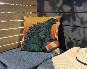 Retro Godzilla Outdoor Pillow | Vintage Kaiju Cushion