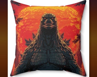 Retro Godzilla Throw Pillow | Kaiju Movie Monster Decor | Kids Room | Fan Gift