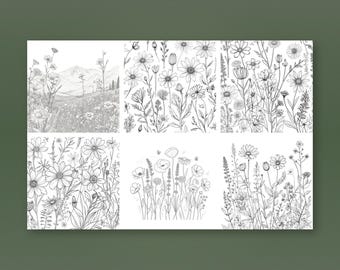 Ilustraciones florales estilo cottagecore / PNG de flores silvestres