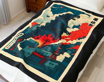 Godzilla Plush Blanket | Kaiju Velveteen Movie Throw