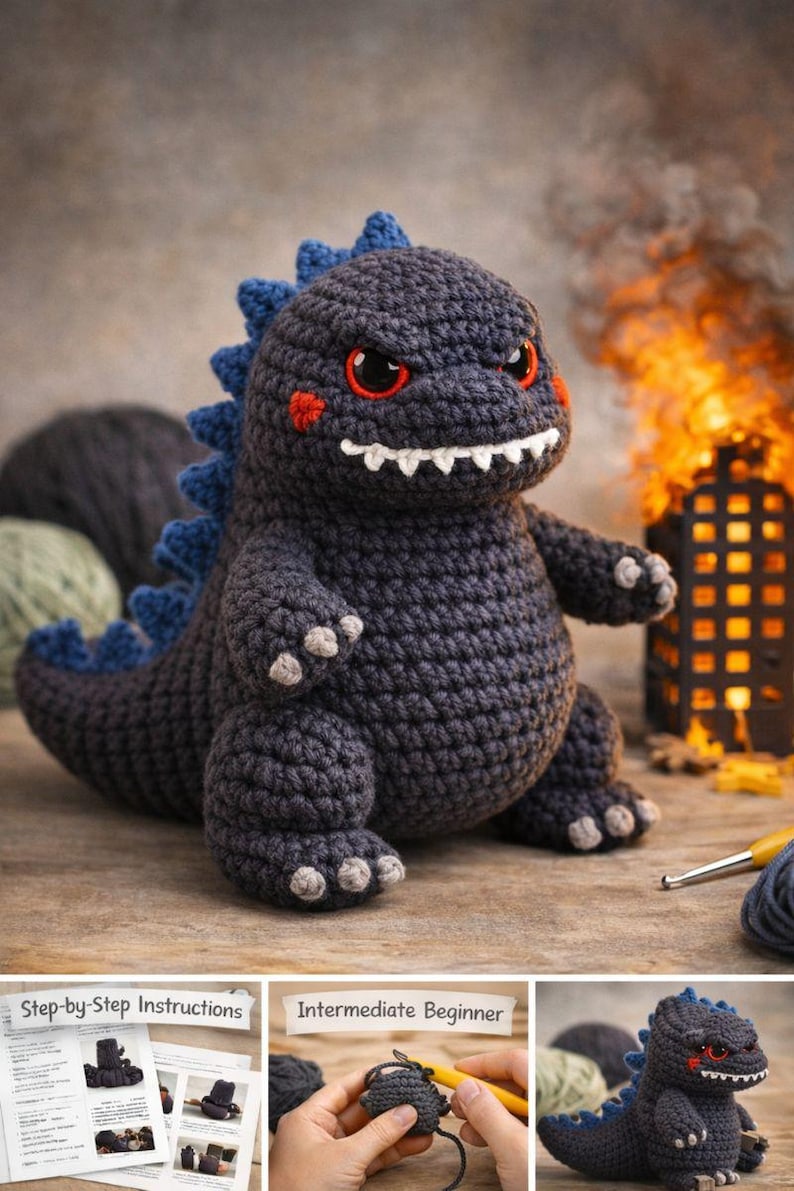 Monster Godzilla Crochet Pattern PDF | Kaiju-inspired Amigurumi | Dino ...