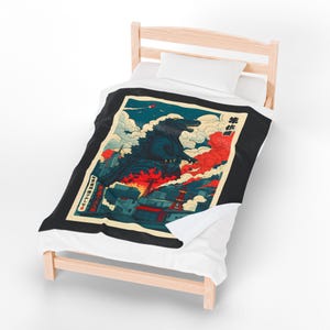 Retro Godzilla Velveteen Plush Blanket | Kaiju Gift image 7