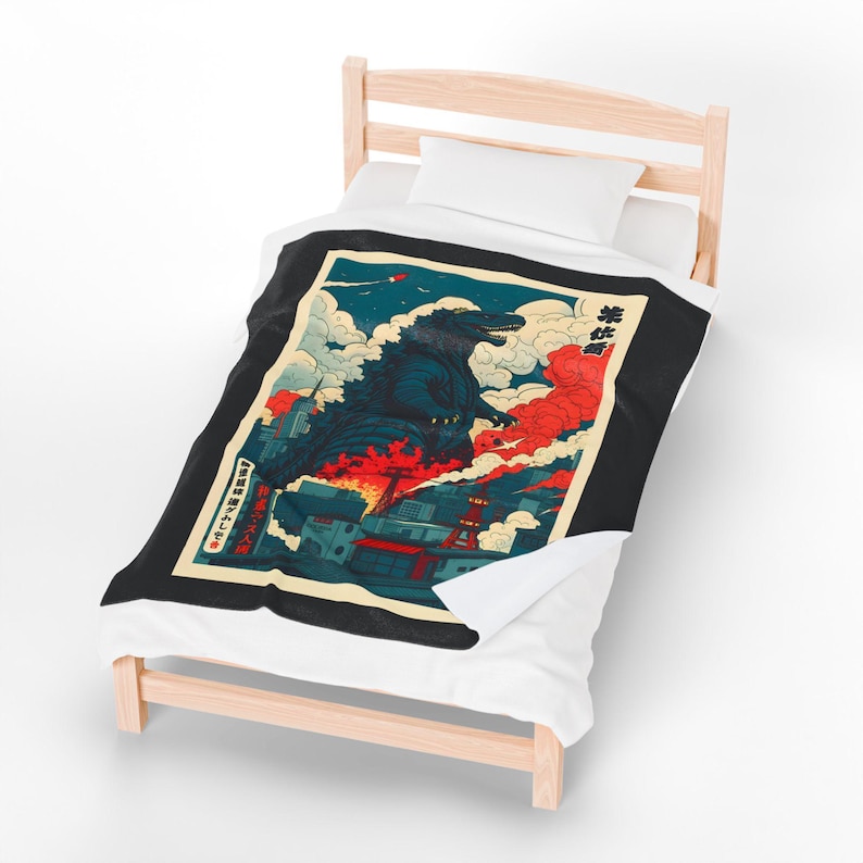 Retro Godzilla Velveteen Plush Blanket | Kaiju Gift image 7
