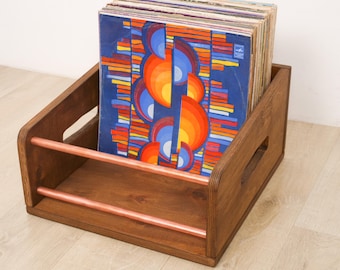 Vinyl Record Storage Box Copper & Wood Wooden LP Storage Vinyl Record Holder Stand
