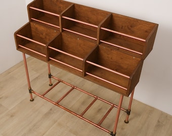 Vinyl Record Storage Copper & Wood 6-Pack Large Record Storage Cabinet