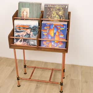 Vinyl Record Storage Copper & Wood 4-Pack Large Record Storage Cabinet