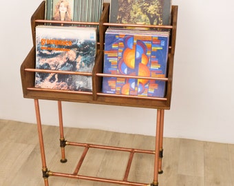 Vinyl Record Storage Copper & Wood 4-Pack Large Record Storage Cabinet