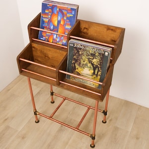 Vinyl Record Storage Copper & Wood 4-Pack Large Record Storage Cabinet