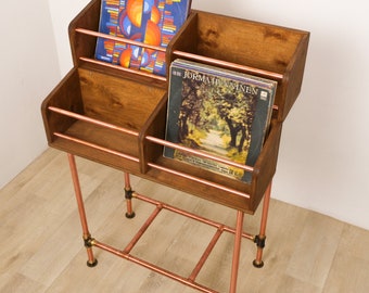 Vinyl Record Storage Copper & Wood 4-Pack Large Record Storage Cabinet