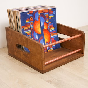 Vinyl Record Storage Box Copper & Wood Wooden LP Storage Vinyl Record Holder Stand