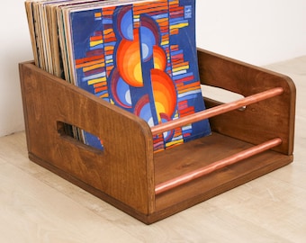 Vinyl Record Storage Box Copper & Wood Wooden LP Storage Vinyl Record Holder Stand