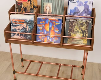 Vinyl Record Storage Copper & Wood 6-Pack Large Record Storage Cabinet