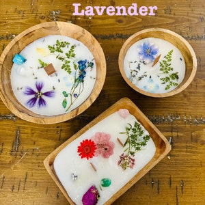 Rosemary Lavender & Peppermint Lavender Homemade Wood Dough Bowl Candle