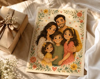 Custom Family Portrait Illustration From Photo Personalized Digital Portrait Cartoon Art Gift for Her Mom Memorial Gift (Digital Portrait)