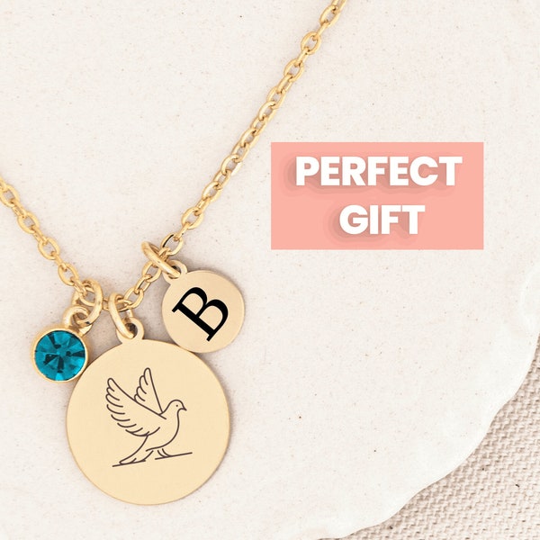 Personalized Dove Necklace | Dove Necklace Gift | Gold Dove Necklace | Personalized Dove Pendant Necklace | Mother's Day Dove Gift Necklace