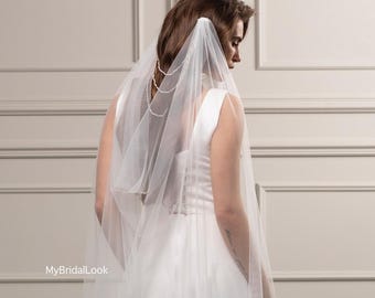 Soft Draped Bridal Veil with Pearl Chains