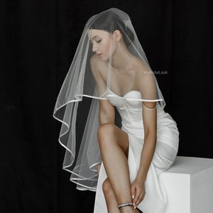 Satin ribbon veil | Two tier satin edge veil | Satin trim veil