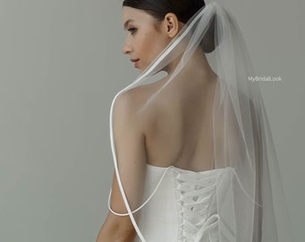 Single layer veil with satin edge | Satin veil with comb | Simple veil with satin edge