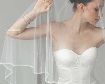 Two-Tier Pearl Beaded Edge Bridal Veil – Handmade Elegance