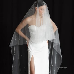 Two-Tier Pearl Edge Drop Veil | Romantic Pearl Cascade Bridal Veil – Two Layers with Blusher