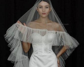 Ruffle Trim Veil: Soft Tulle Bridal Veil with Comb