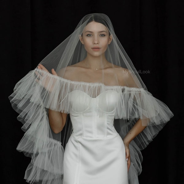 Ruffle veil | Veil with ruffle trim | Blusher veil with ruffles on the edge