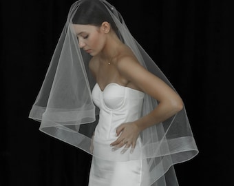Veil with horsehair trim  | Crinoline edge veil with blusher | Horsetail veil to your fingertips