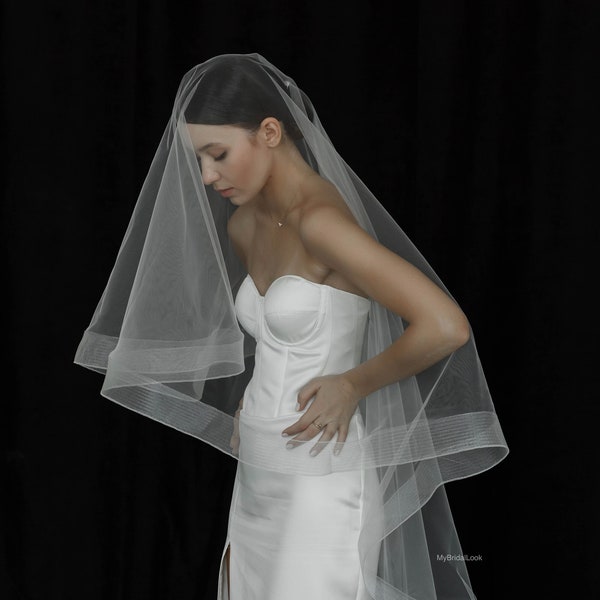 Veil with horsehair trim  | Crinoline edge veil with blusher | Horsetail veil to your fingertips