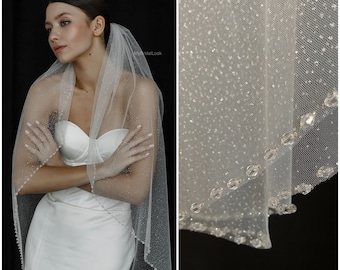 Glitter veil with crystals | Sparkly and beaded veil | Sequined veil to fingertips