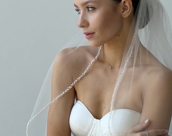 Voile de mariage perlé | Bordure perlée avec perles